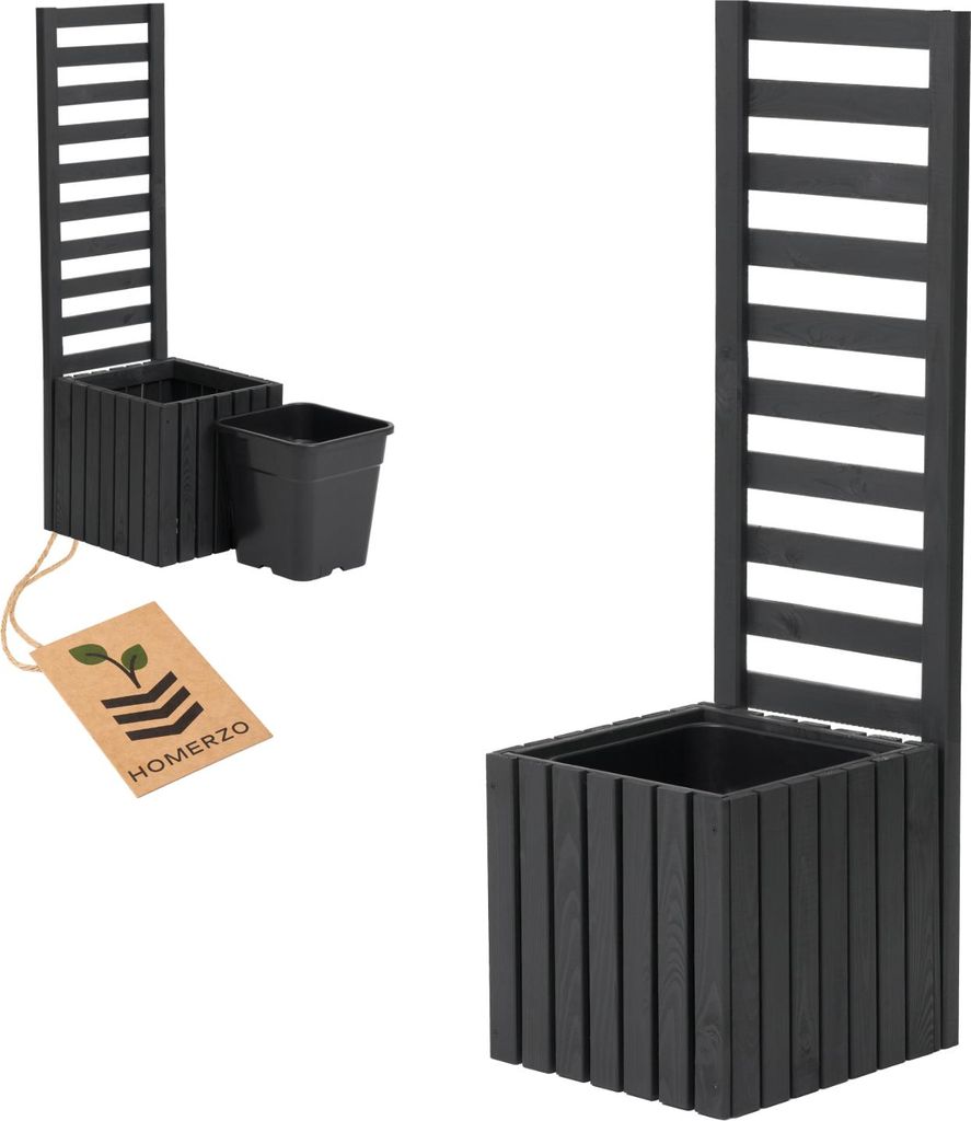 Pflanzkübel mit Rankgitter Spalier mit Pflanzkasten Blumenkasten aus Holz Hochbeet mit 1x18L Pflanzeneinsatz (vertikal-anthrazit, 36x36x35 H112)