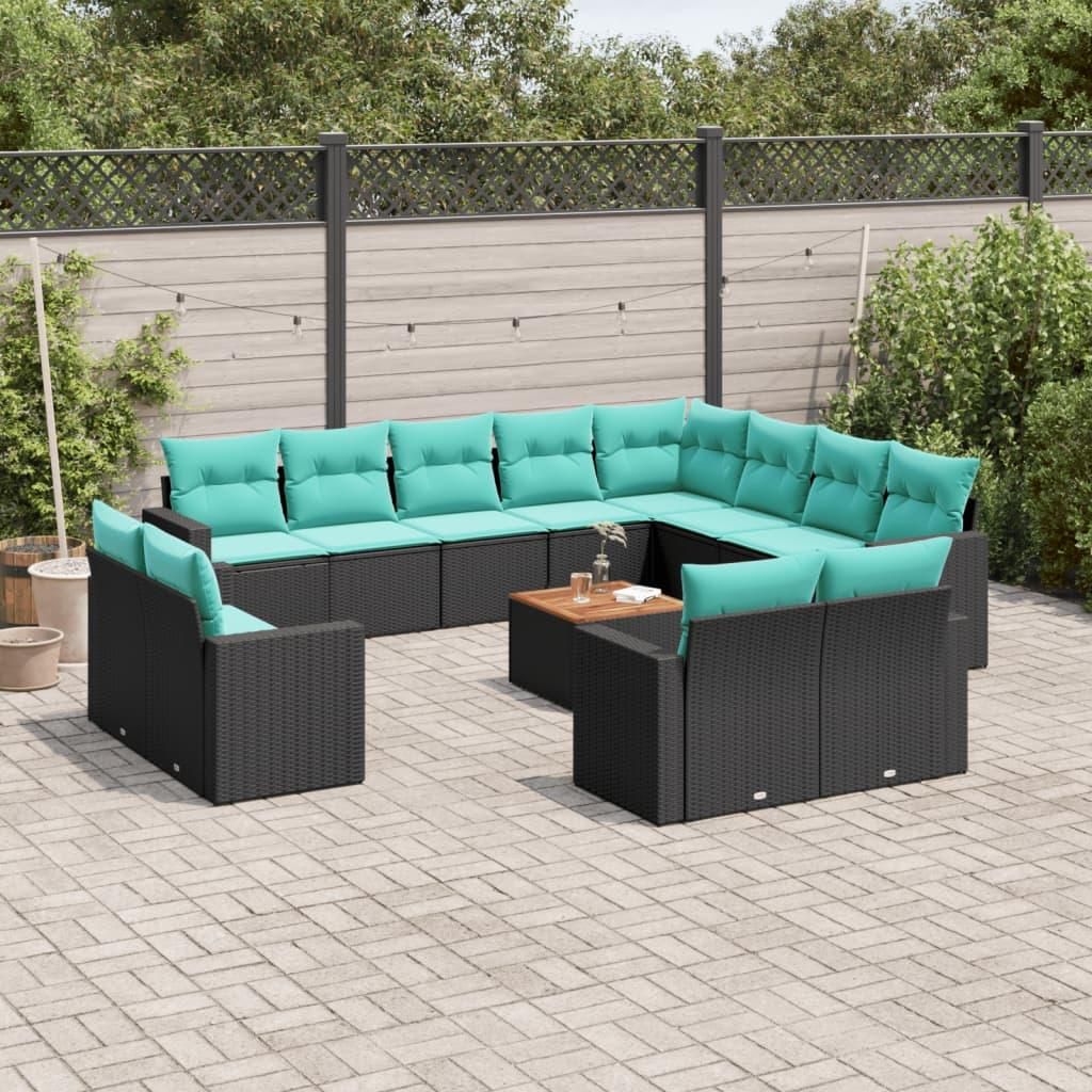 "Summerschlussverkauf"13-tlg. Garten-Sofagarnitur - CLORIS - elegantes Design - Gartenlounge Set - mit Kissen Schwarz Poly Rattan - Gartenmöbel Se...