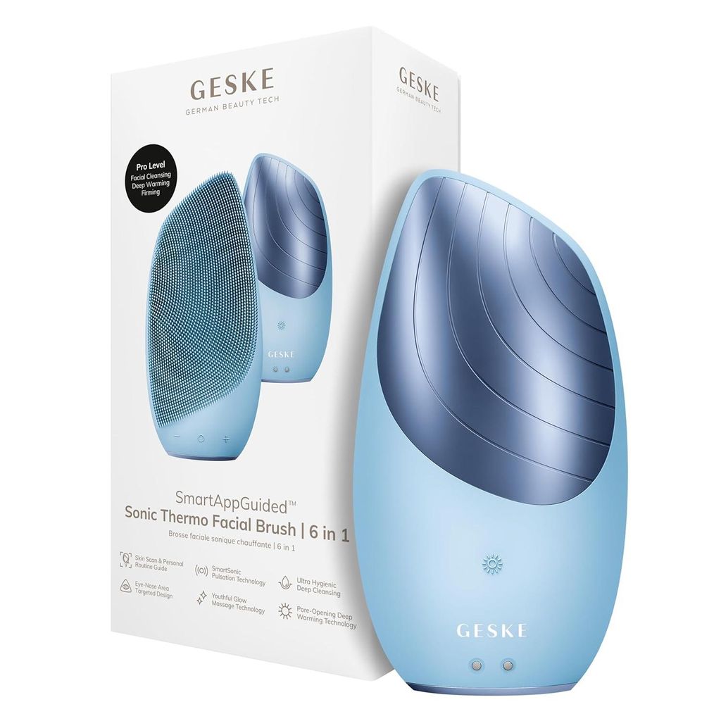 Elektrische Gesichtsreinigungsbürste 6 in 1 mit Wärmefunktion Silikon Gesichtsmassagegerät Hautreinigung Anti Aging Gesichtspflege Gerät