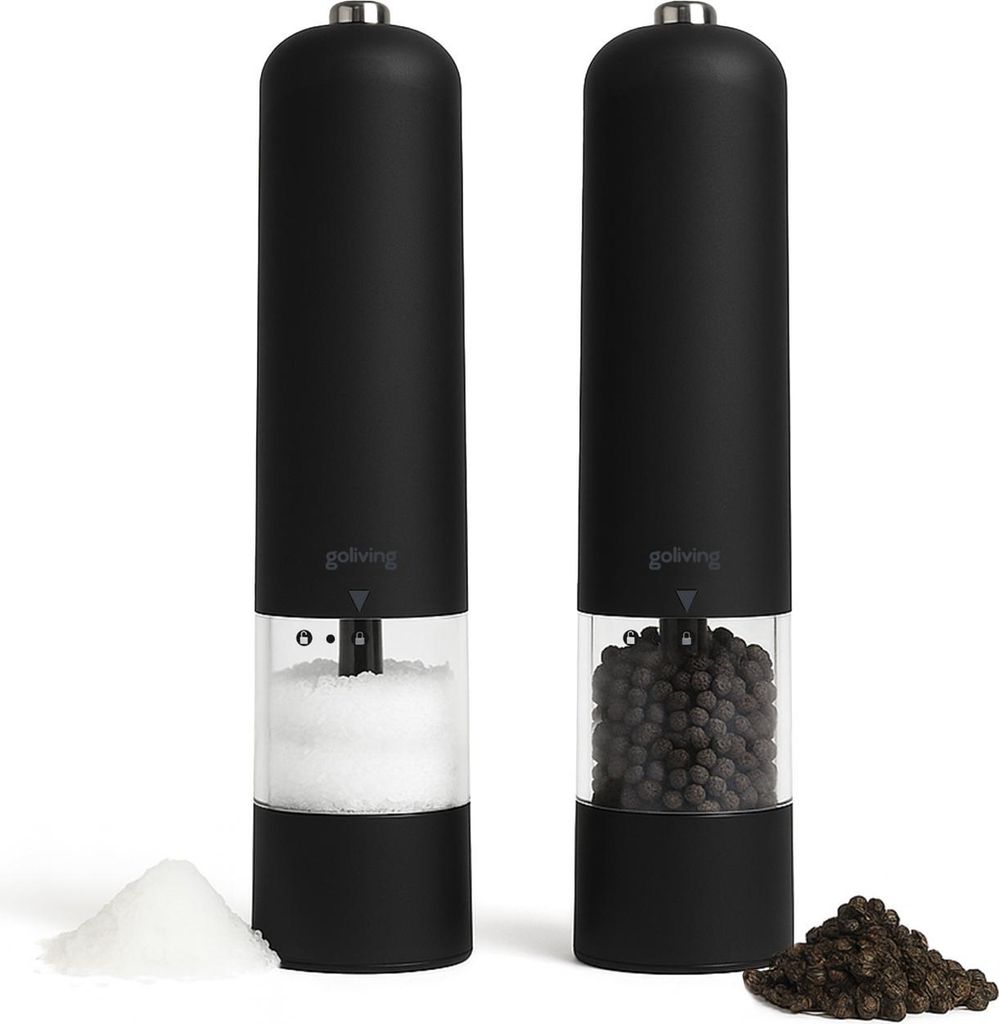 Goliving Elektrische Pfeffer- und Salzstreuer-Set – LED-Licht – Batteriebetrieben – Pfeffermühle – Salzstreuer – Pfeffer- und Salzstreue...