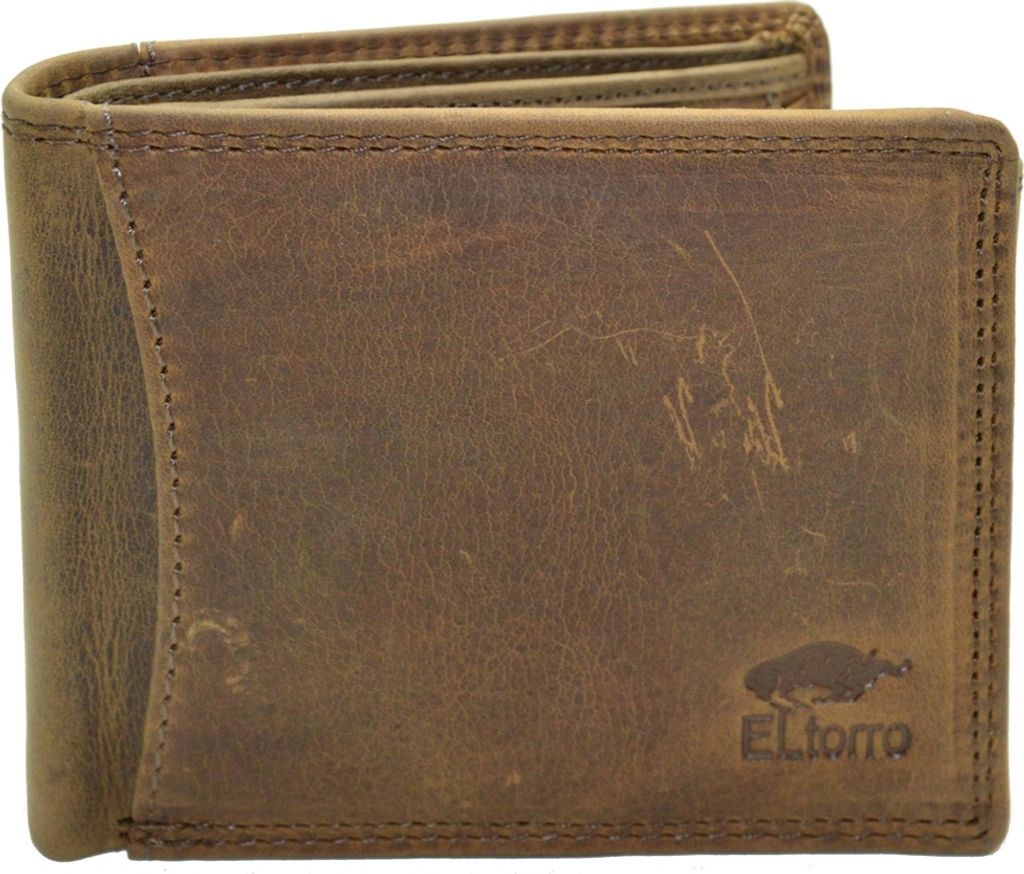 flevado ELtorro Robuste Herren Geldbörse Vintage Vollleder RFID Schutz Querformat (braun)