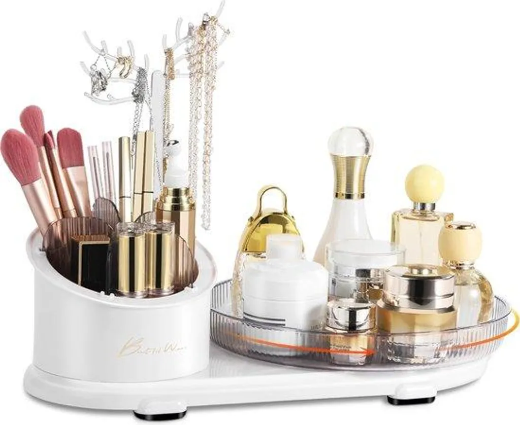 Meuble de rangement pivotant pour bijoux et cosmétiques blanc grand format