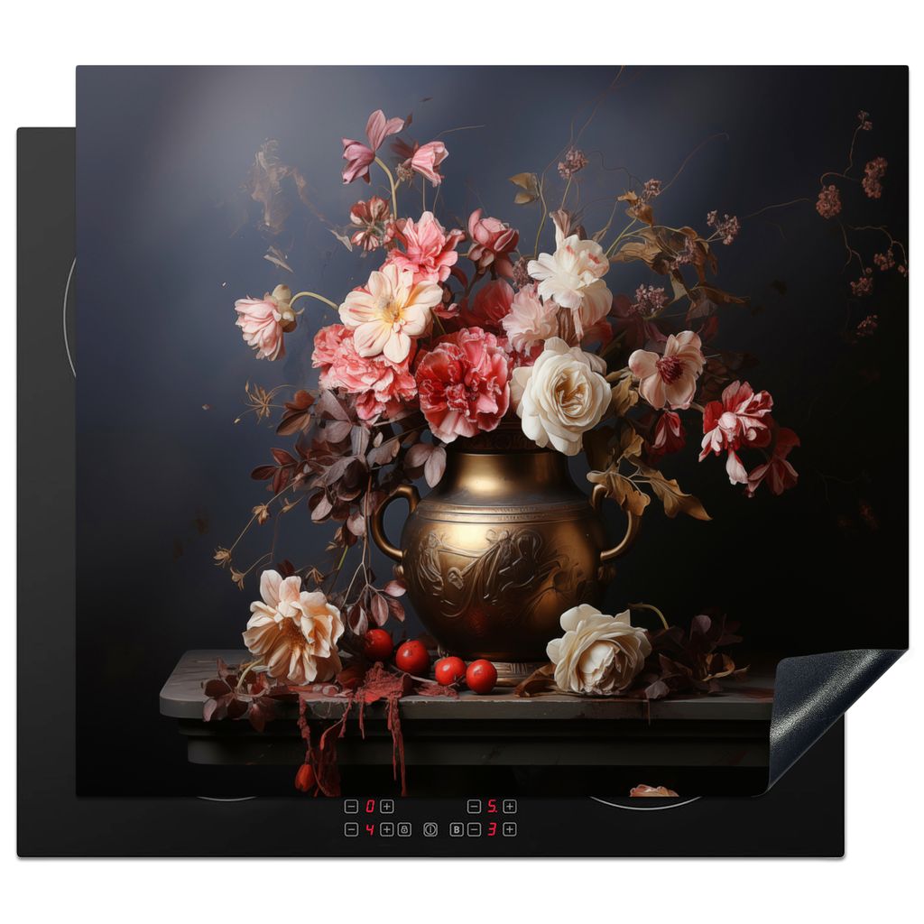 KitchenYeah Herdabdeckplatte Stilleben - Blumen - Rosen - Blumenstrauß - Vase , 58x51cm, Küche Deko, Glaskeramikkochfeld Herdabdeckung, Abdeckp...
