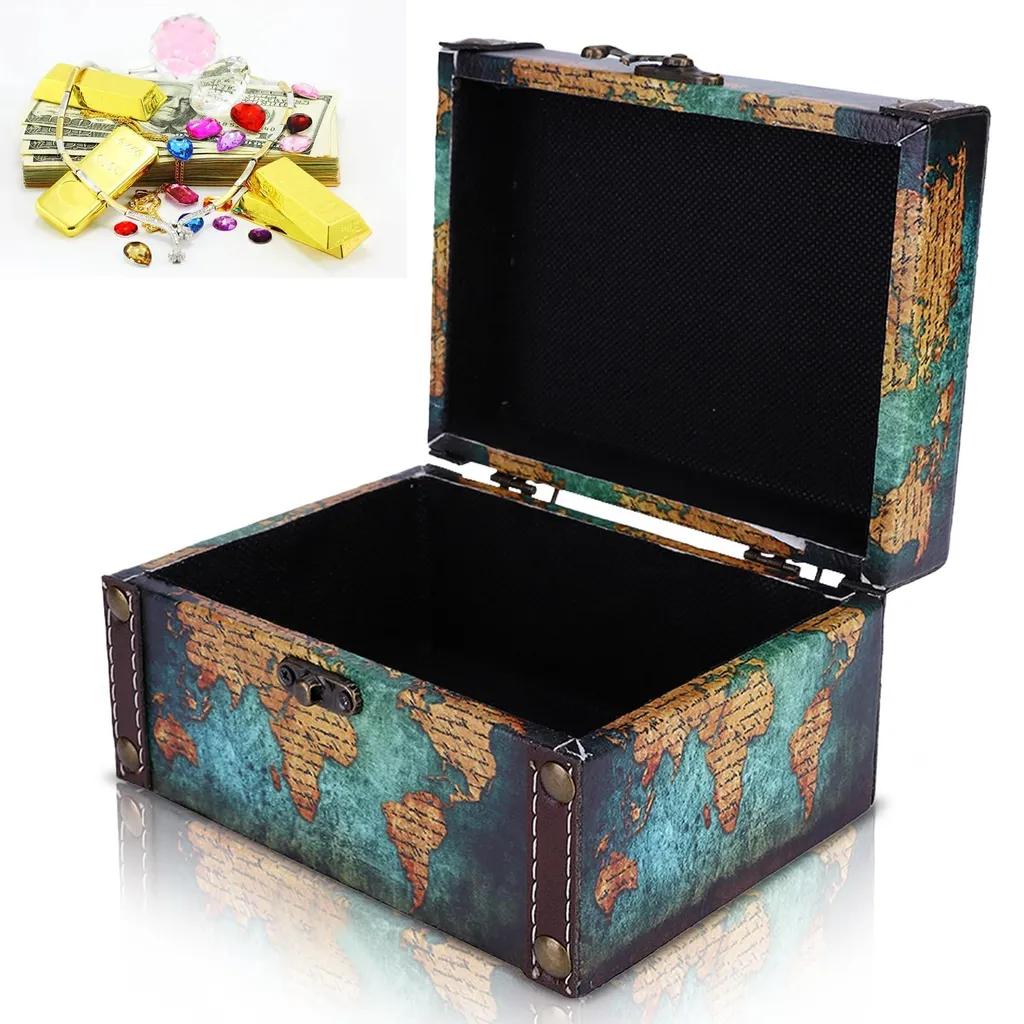Boîte cadeau de mariage originale en bois motif carte du monde rétro