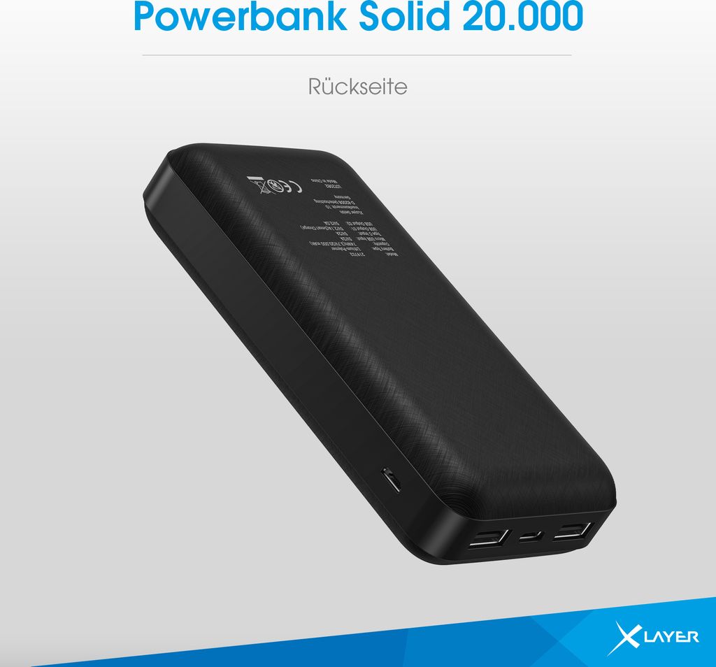 Xlayer Powerbank Solid 20000 mAh Akku schnelles Aufladen Produktbild 5