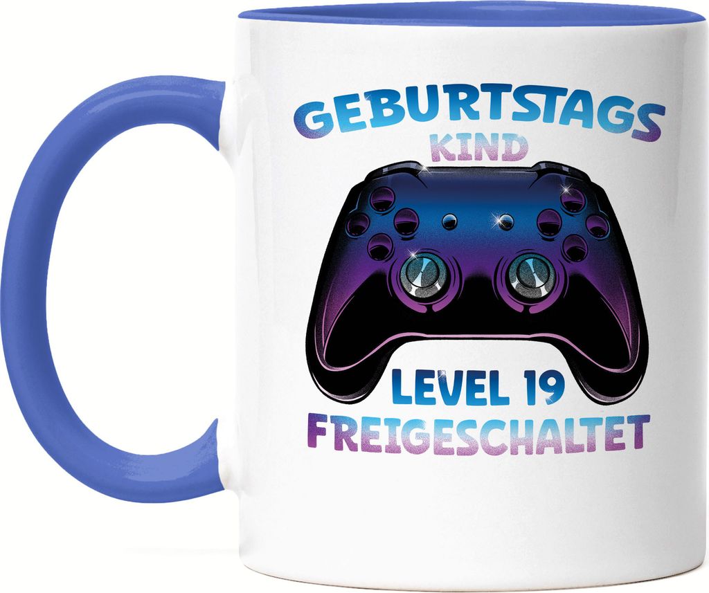 Geburtstagskind Level 19 Freigeschaltet Tasse Blau Happy Birthday Geburtstag Alles Gute Controller Konsole Gamer