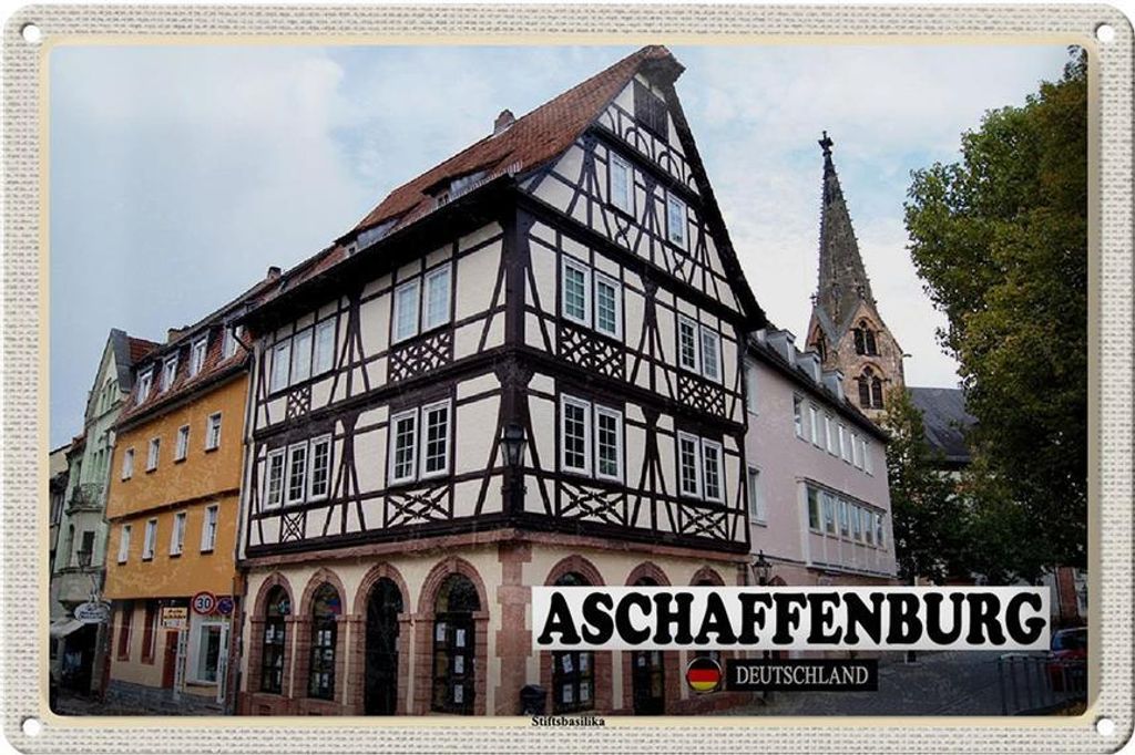 Blechschild Städte Aschaffenburg Stiftbaslika Altstadt 30x20cm