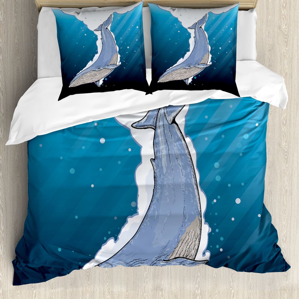 ABAKUHAUS Wal Bettbezug, Walschutz Fische Schwimmen, Milbensicher Allergiker geeignet mit Kissenbezügen, 155 cm x 220 cm - 80 x 80 cm, Mehrfarbig