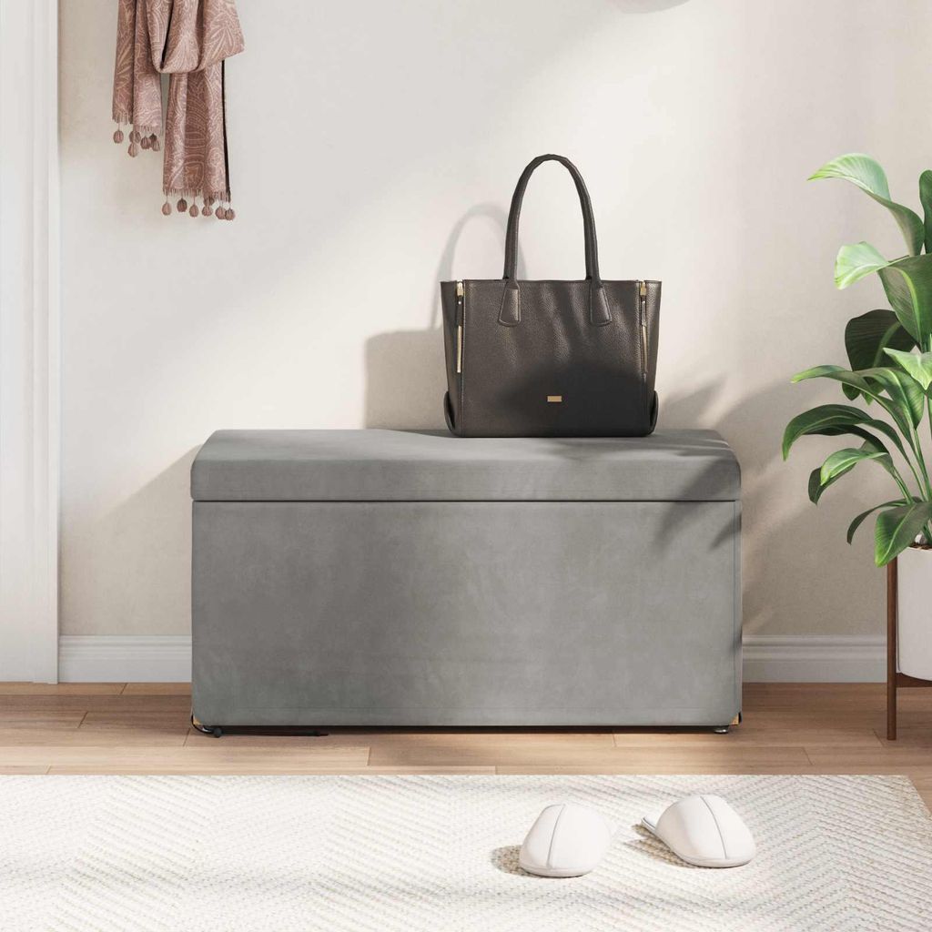 "im Diskont"Hocker - CLORIS - Modern Sitzbank - Robust und langlebig - Hellgrau 81x41x40cm Samt und Engineering Holz - Barhocker NeuMöbel6558389