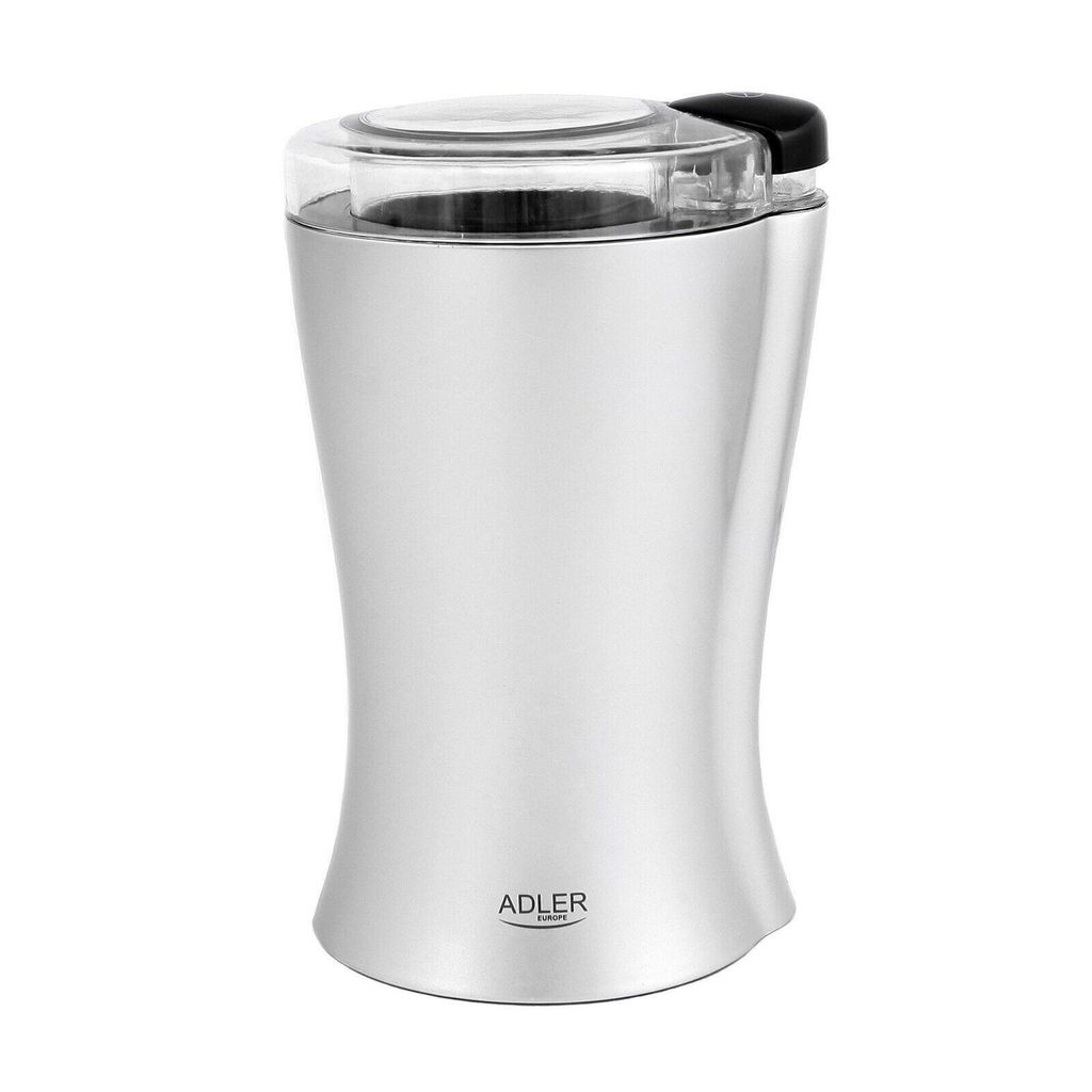 JUNG ADLER AD443 Kaffeemühle elektrisch, grau, 150W, elektrische Kaffeebohnen Mühle, 70g Füllmenge, Schlagmesser Edelstahl, für Kaffee, Espresso