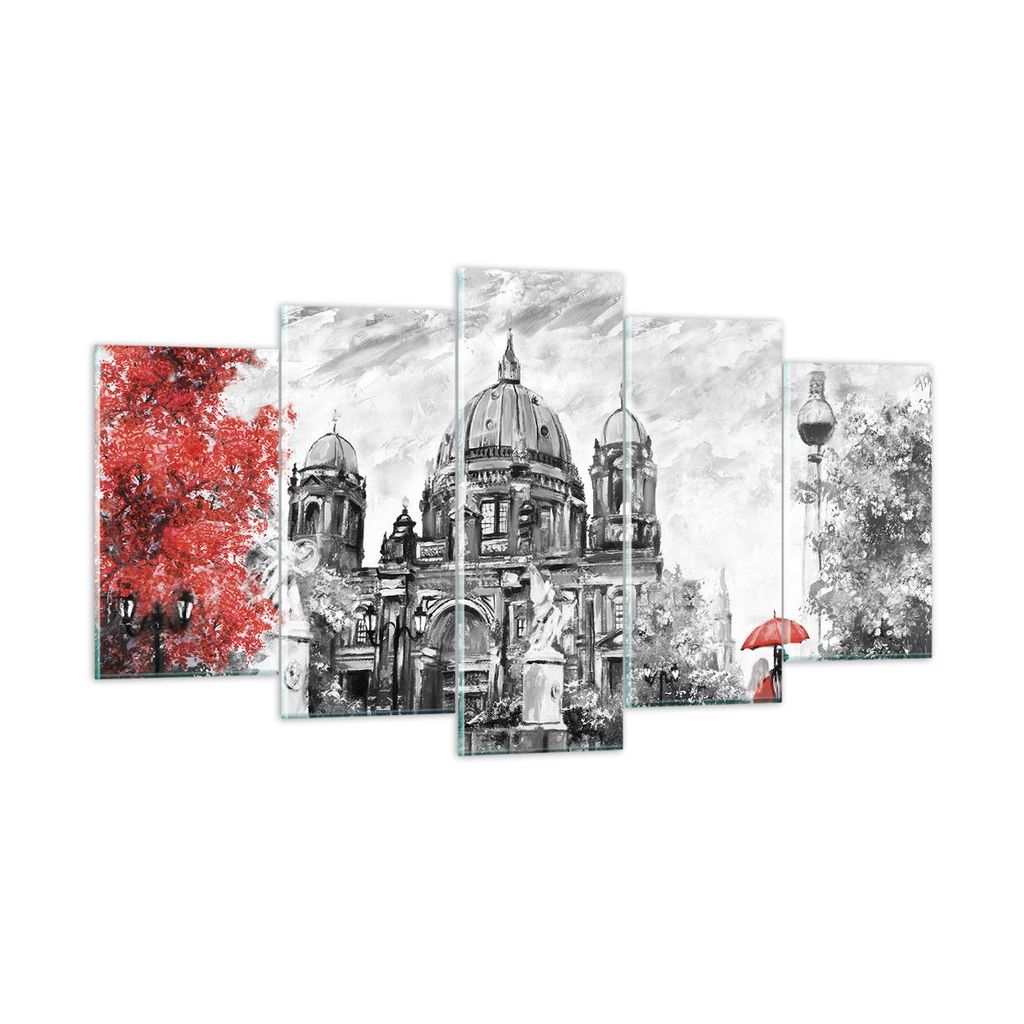 Bilder auf glas - 5 Teile - Dom Berlin Liebespaar - 160x85cm - Glasbilder - Wandbilder - Bilder - zum Aufhängen bereit - Wanddekoration aus Glas -...