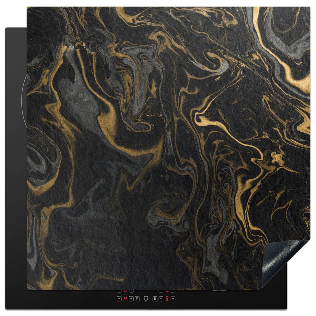 KitchenYeah Herdabdeckplatte Marmor - Textur - Grau - Gold - Marmoroptik - Luxus , 78x78cm, Küche Deko, Glaskeramikfeld Herdabdeckung, Abdeckpla...
