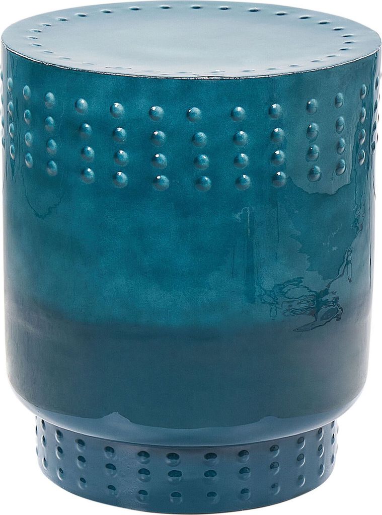 BELIANI Beistelltisch Blaugrün Metall Glänzend Hoch Rund 41cm Trommelform Strukturiert Farbverlauf Retro Couchtisch für Pflanzen Wohnzimmer Auss...