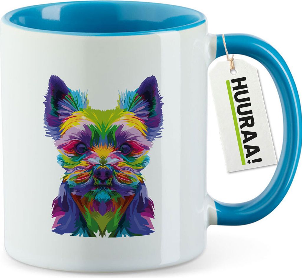 Huuraa Kaffeetasse Yorkshire Terrier Colorful 330ml Blau Keramik Kaffeebecher Geschenkidee