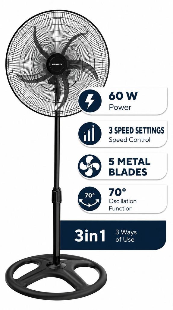 Opviq, stojací ventilátor Kumtel KTF-340, čierna farba, Obrázok produktu 