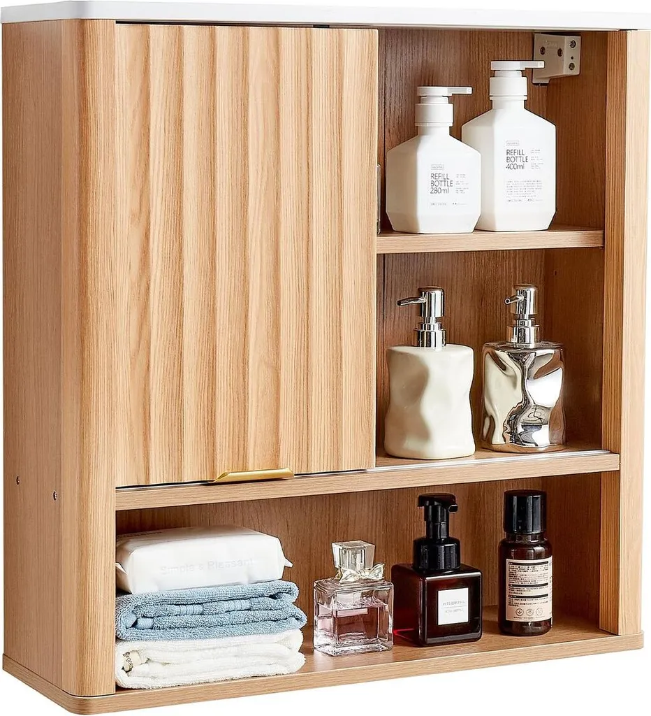 Mobile da bagno a muro, con ante e ripiano regolabile, armadietto porta medicinali sopra il WC, organizer da appendere con ripiani e divisorio aperto per lavanderia, cucina e bagno.