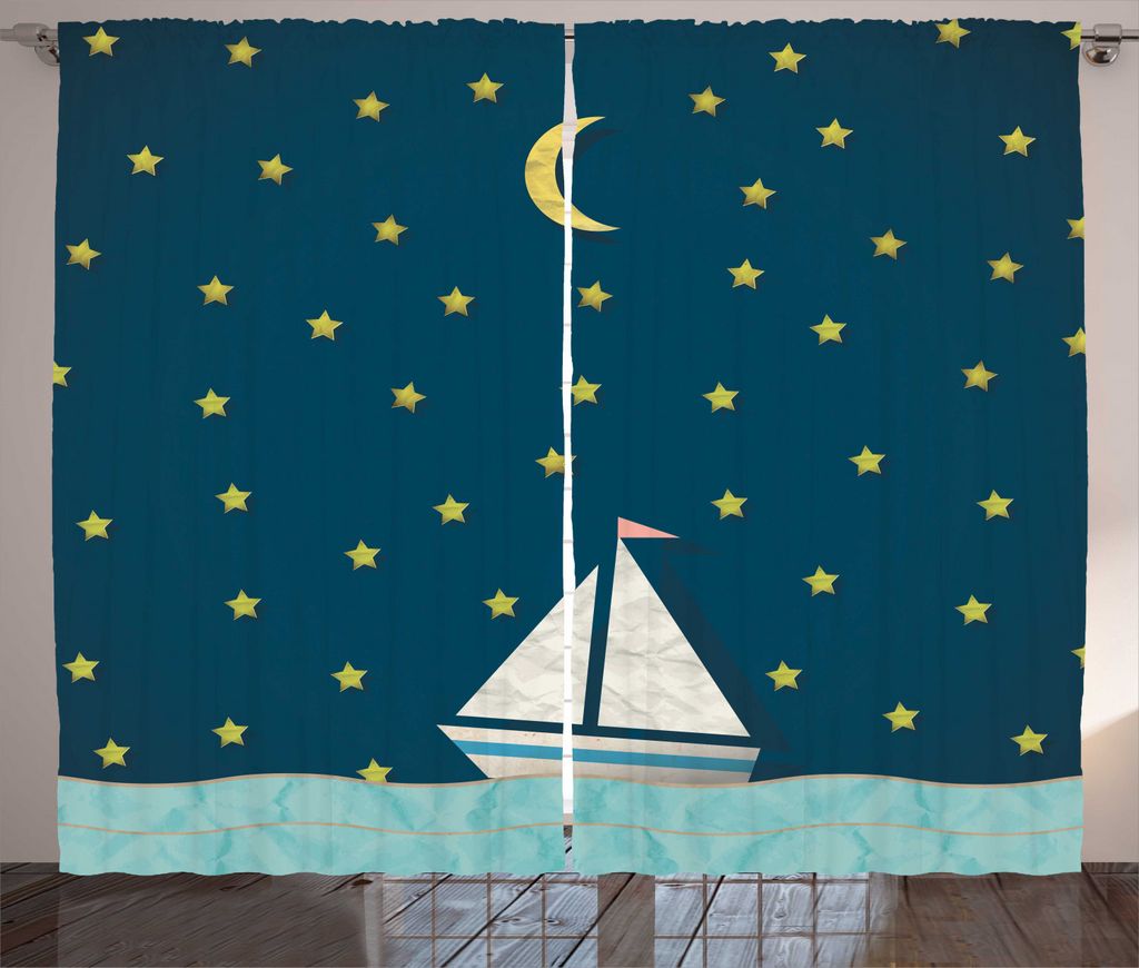 ABAKUHAUS Fantasie Rustikaler Vorhang, Segelboot-Nachthimmel, Wohnzimmer Universalband Gardinen mit Schlaufen und Haken, 280 x 225 cm, Mehrfarbig