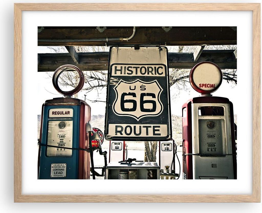 Gerahmtes Poster - Rahmen in heller Eiche - Straße alt 66 USA - 50x40 cm - Wand Bild - Wanddeko - Wandbilder - Wandposter - Bilderrahmen - Bilder ...