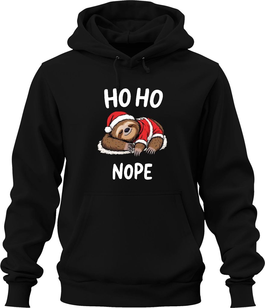 HO HO NOPE Faultier Weihnachtsmütze Schlafend Lustig Geschenk Uni Hoodie Kapuzenpullover, Schwarz, XL