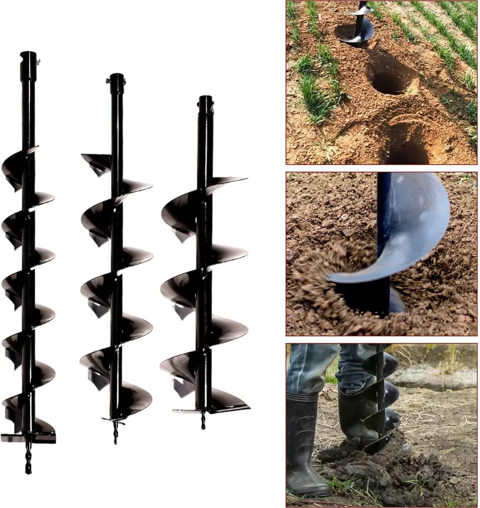 Kit Tarière de Plantation pour Jardin - 3 Tailles Ø 10/15/20 cm Noir Mat