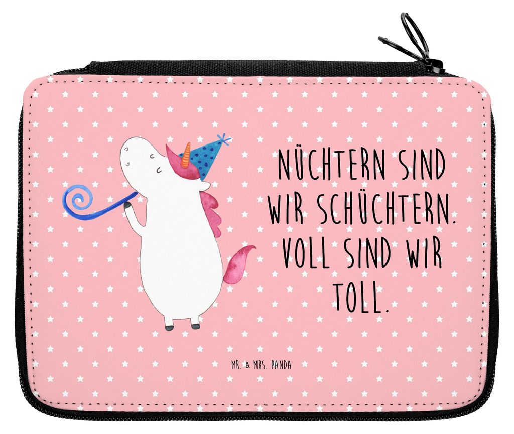 Mr. & Mrs. Panda Bleistiftetui Einhorn Party - Rot Pastell - Geschenk, Mäppchen, Club, Fest, Schlampermäppchen, Etui, Einhörner, Glitzer, Geburt...