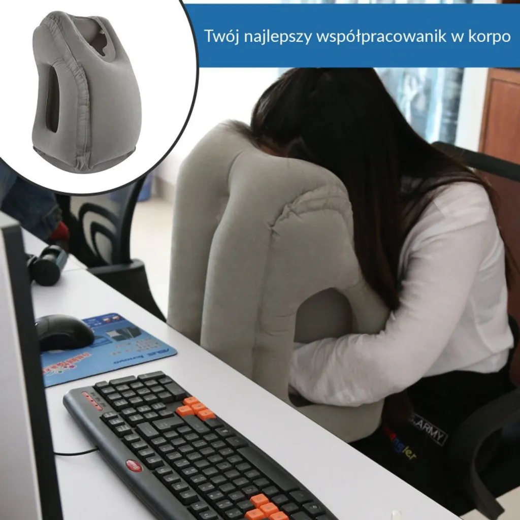 Coussin de voyage gonflable ergonomique avec support bras intégré Gris - 6