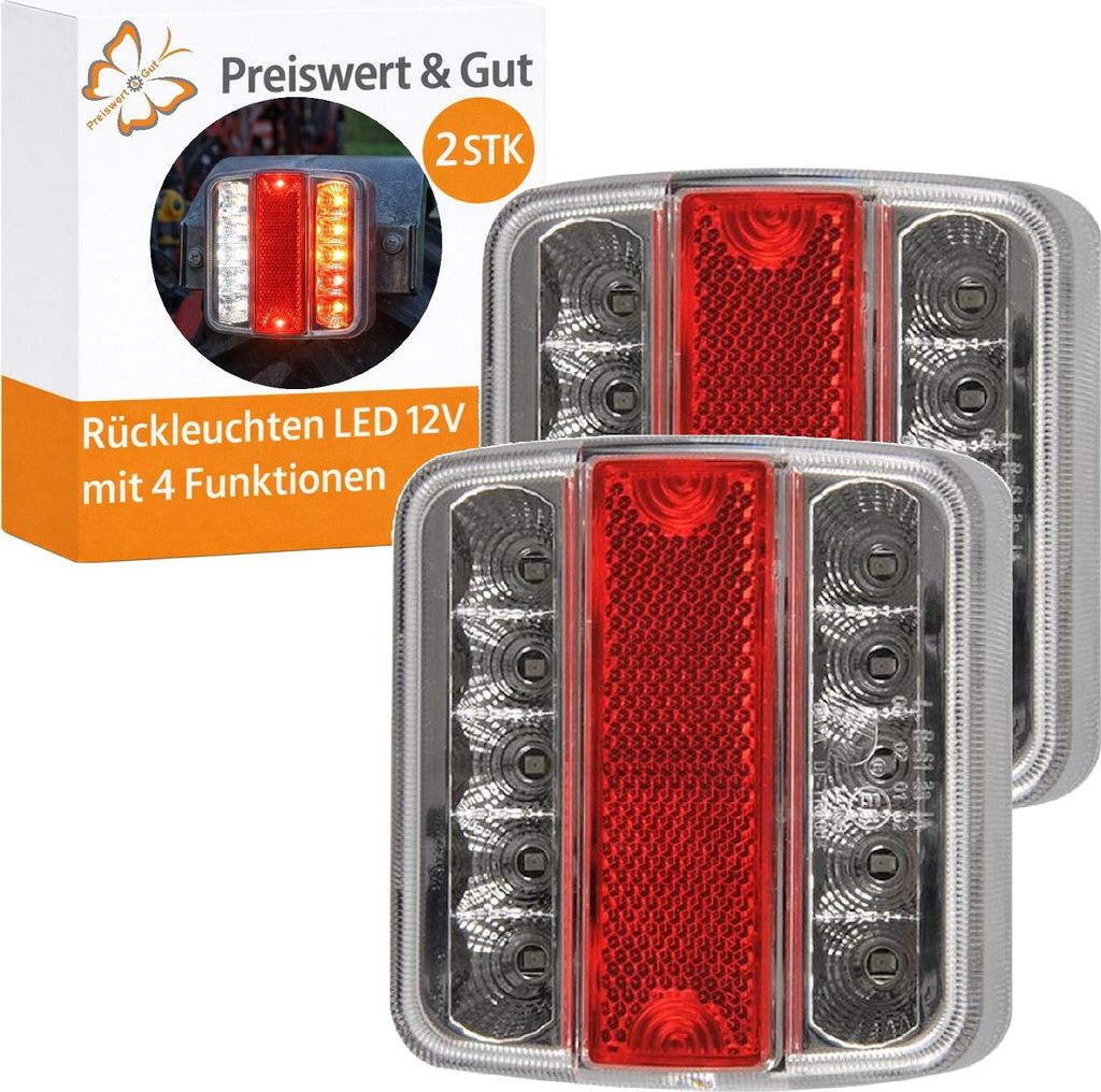 2 x Rückleuchten LED 12V mit 4 Funktionen 14 LED Rücklicht Anhänger Traktor