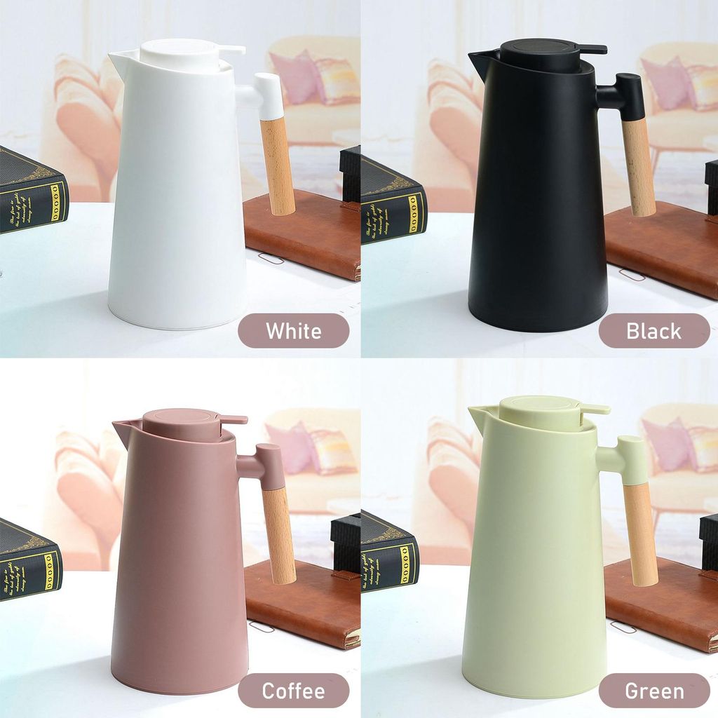 1L Thermo-Kaffeekaraffe Doppelwandige Vakuum-Kaffeekanne Thermokanne Thermoskanne mit Holzgriff Wasserkocher Isolierkanne Teekaraffe Heiß-Kalt-Halten