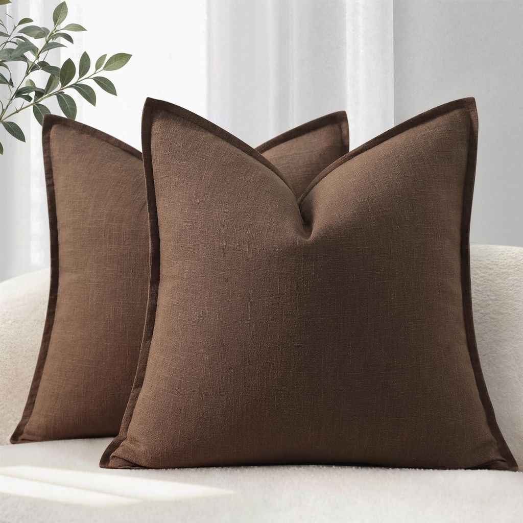 Kissenbezug 50 x 50 cm, 2er-Set, bequeme, weiche Kissenbezüge aus natürlichem Leinen, einfarbig für Sofakissen, moderne Kissenbezüge mit Paspel...