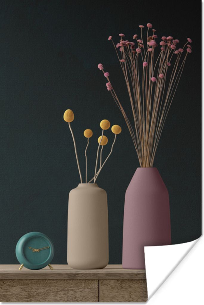 MuchoWow Poster Stilleben - Blumen - Wecker 60x90 cm - Wanddekoration