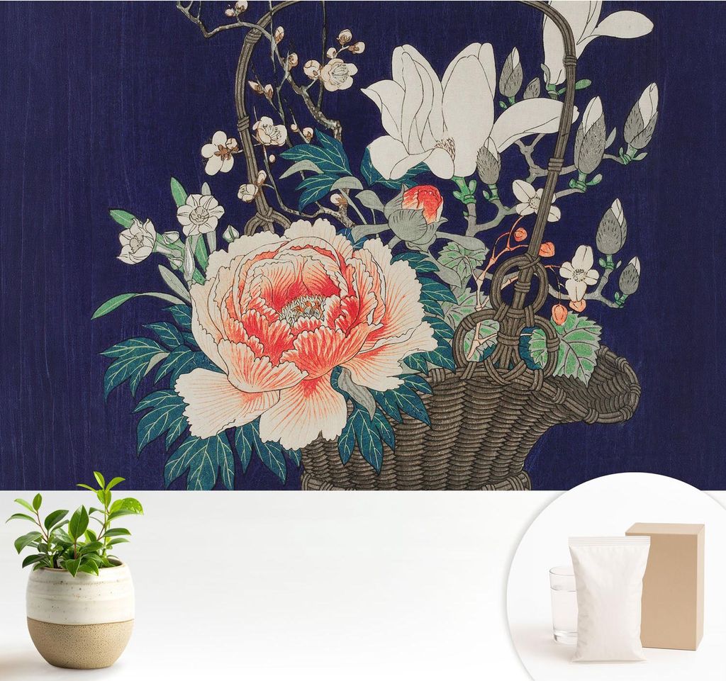 Fototapete - 104x70 cm - Tapete - Wandtapete - Wandbilder - Dekofolie - Tapete Folie - Wand - Dekoration - Wohnzimmer - Blumenkorb