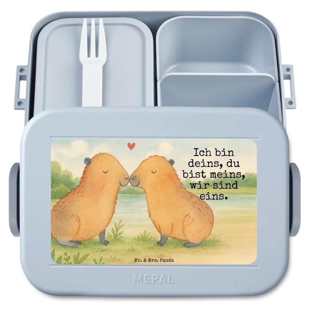 Mr. & Mrs. Panda Bentobox Capybara Liebe Design - Blau Pastell - Geschenk, Herzlich, Snackbox, Liebesspruch, Bento Box, Geschenkidee, Vesperbox, Gu...