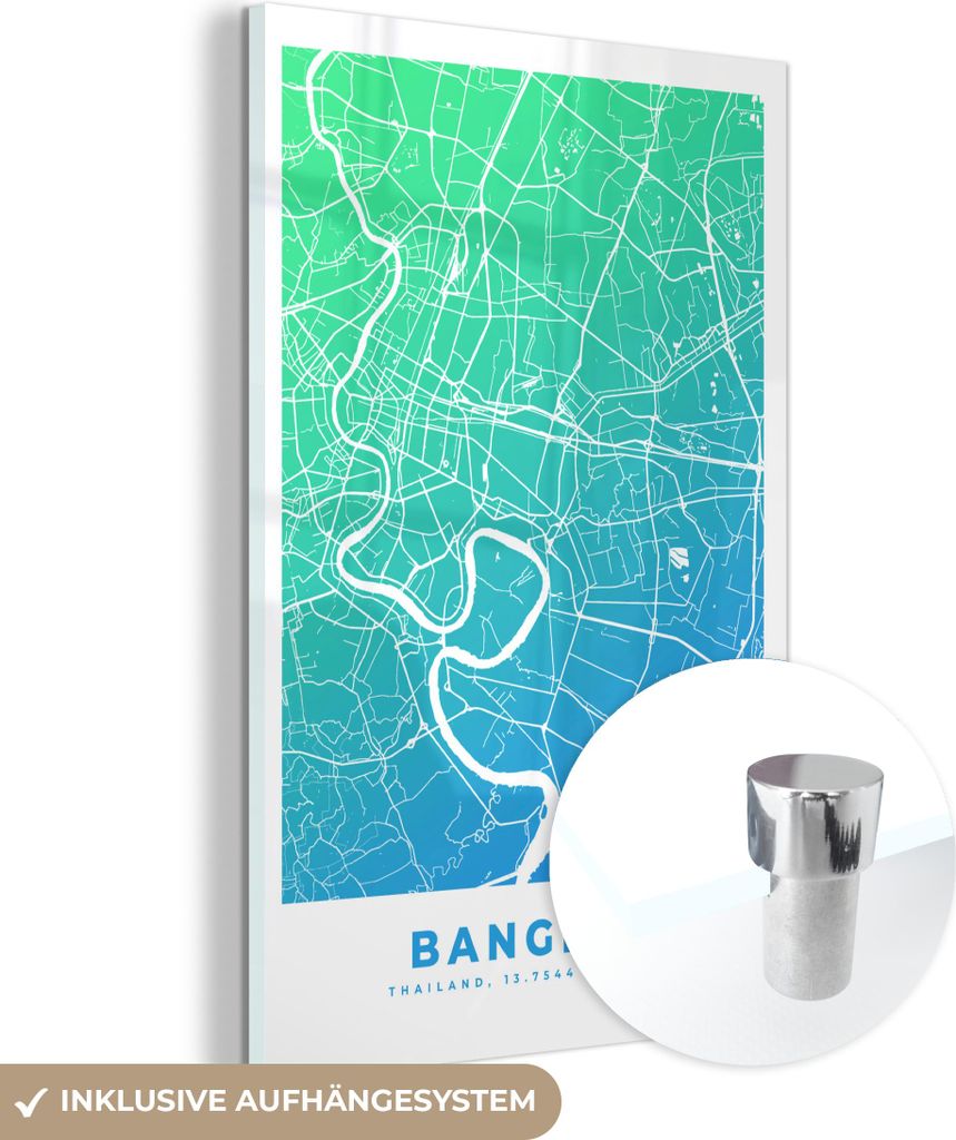 MuchoWow Glasbilder - Bilder auf Wandbild - Foto auf Glas Bangkok - Thailand - Stadtplan 20x30 cm Wanddekoration aus Glas - Acrylglasbild - Acrylbi...