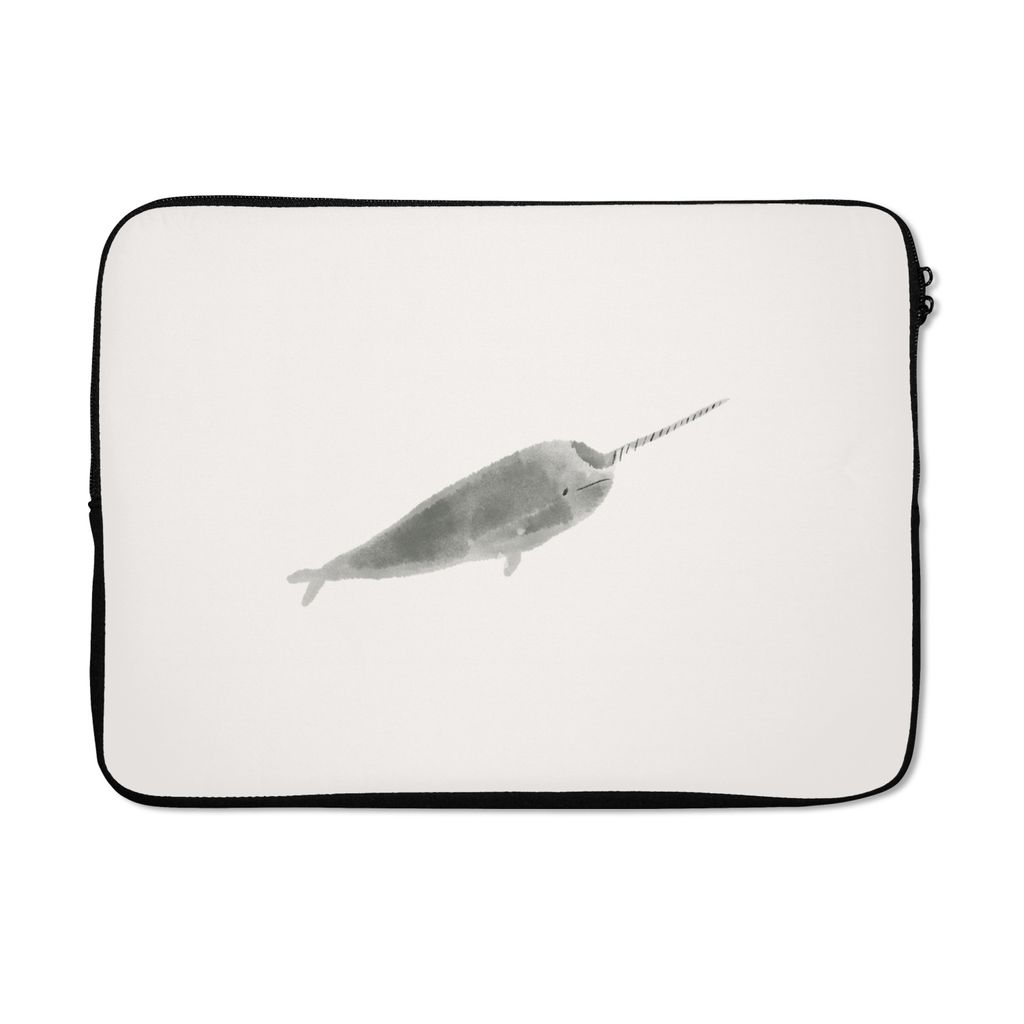 MuchoWow Laptop Hülle 14 ZollNarwal - Tiere - Grau - Aquarell Laptoptasche - Laptoptasche - Stoßsicher - Schutzhaube