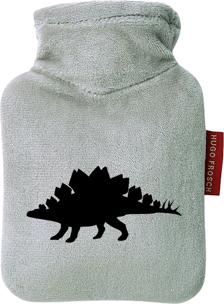 Huuraa Mini-Wärmflasche Stegosaurus Dinosaurier 0,2 Liter Grey Mini Veloursbezug Taschenwärmer Geschenkidee