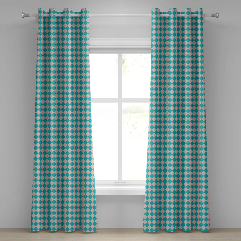 Rideau turquoise et violet style rétro 60s imprimé losanges 280x245