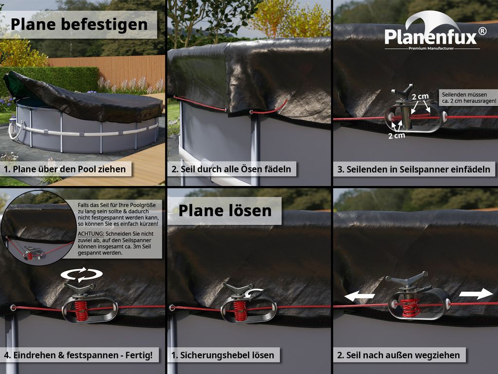 Planenfux® Pool Abdeckplane für Ø 366 - 400 cm Rundpools | Produktbild 7