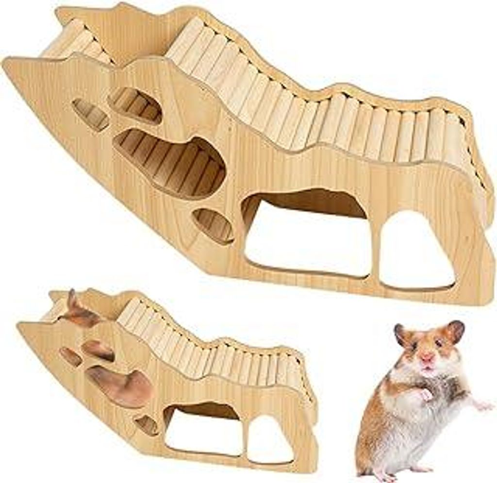 NAVESO Hamster Haus aus Holz, Hamster Tunnel Unterirdisch Holz, HamsterVersteck Unterirdisch, HamsterSpielzeug Hamsterhaus Kletterleiter, HamsterK...