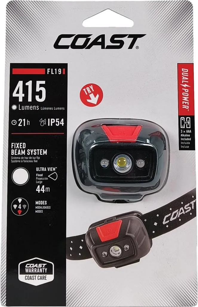 Lampe Frontale Coast FL19 Dimmable 320 Lumens Étanche avec LED Rouge