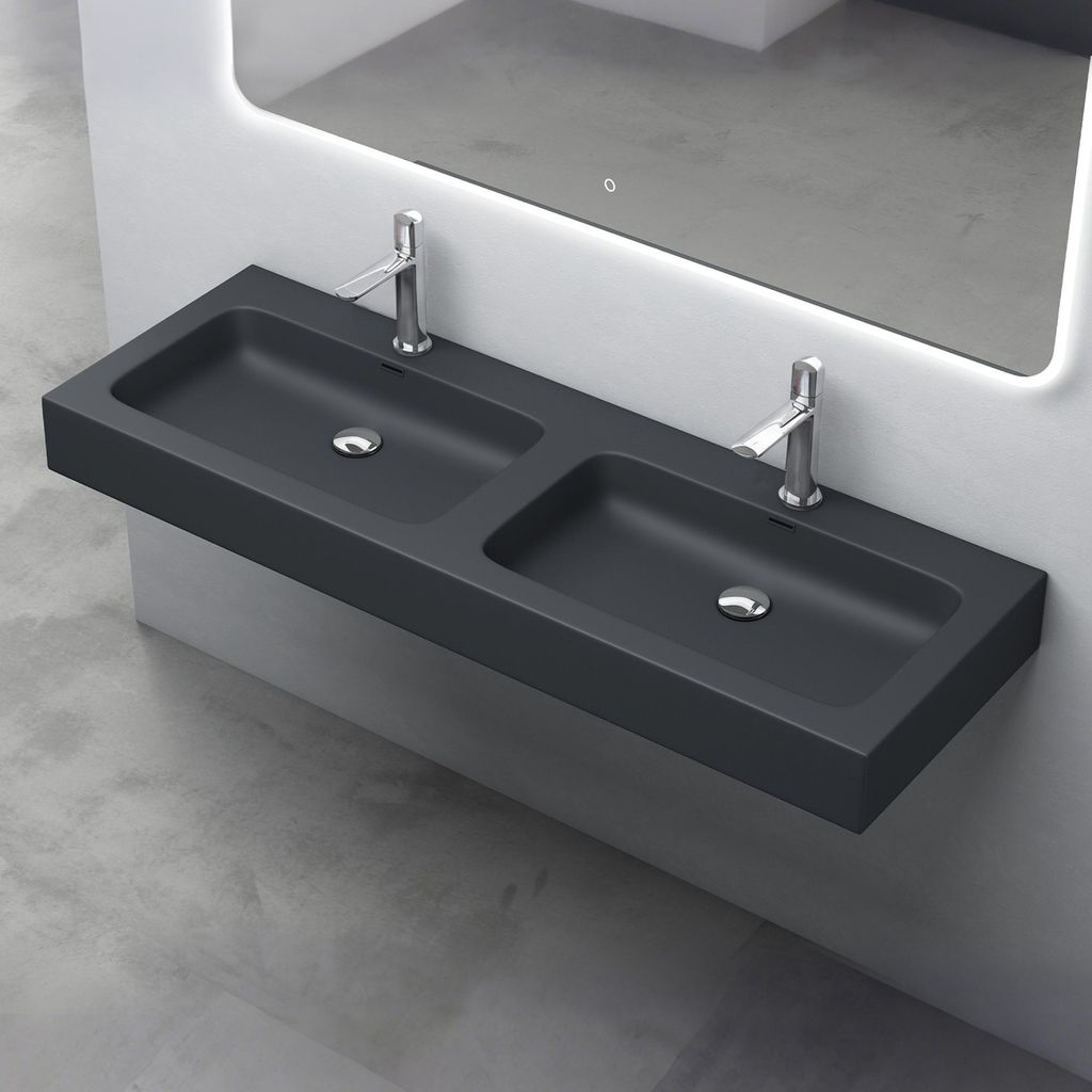 Mai & Mai Aufsatzwaschbecken Hängewaschbecken Doppel-Waschbecken in Matt Anthrazit Waschtisch Waschbecken Gussmarmor Colossum830