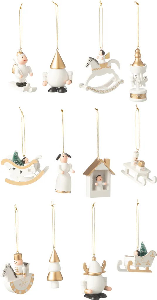 Pendentifs Noël en bois blanc et or J-Line : décoration festive chic