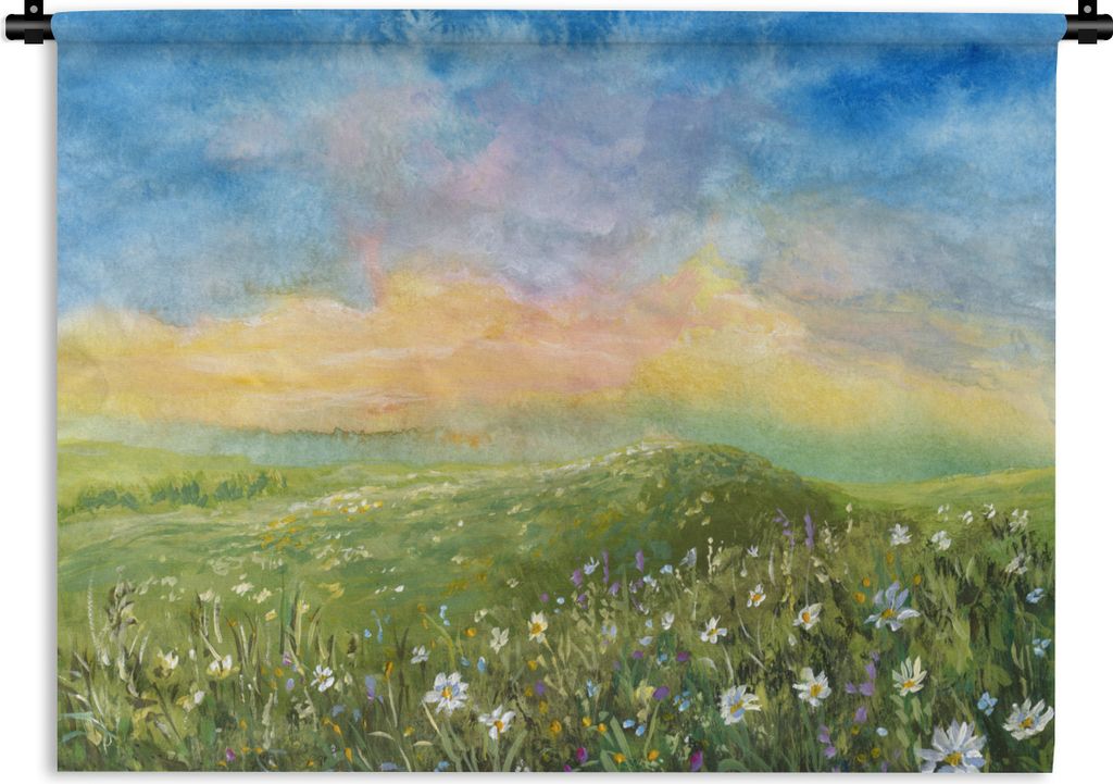 MuchoWow Wandteppich Wandbehang Tal - Aquarell - Sommer 120x90 cm Tapisserie Dekoration Wandtuch - Wohnen - Aufhänger für die Wand