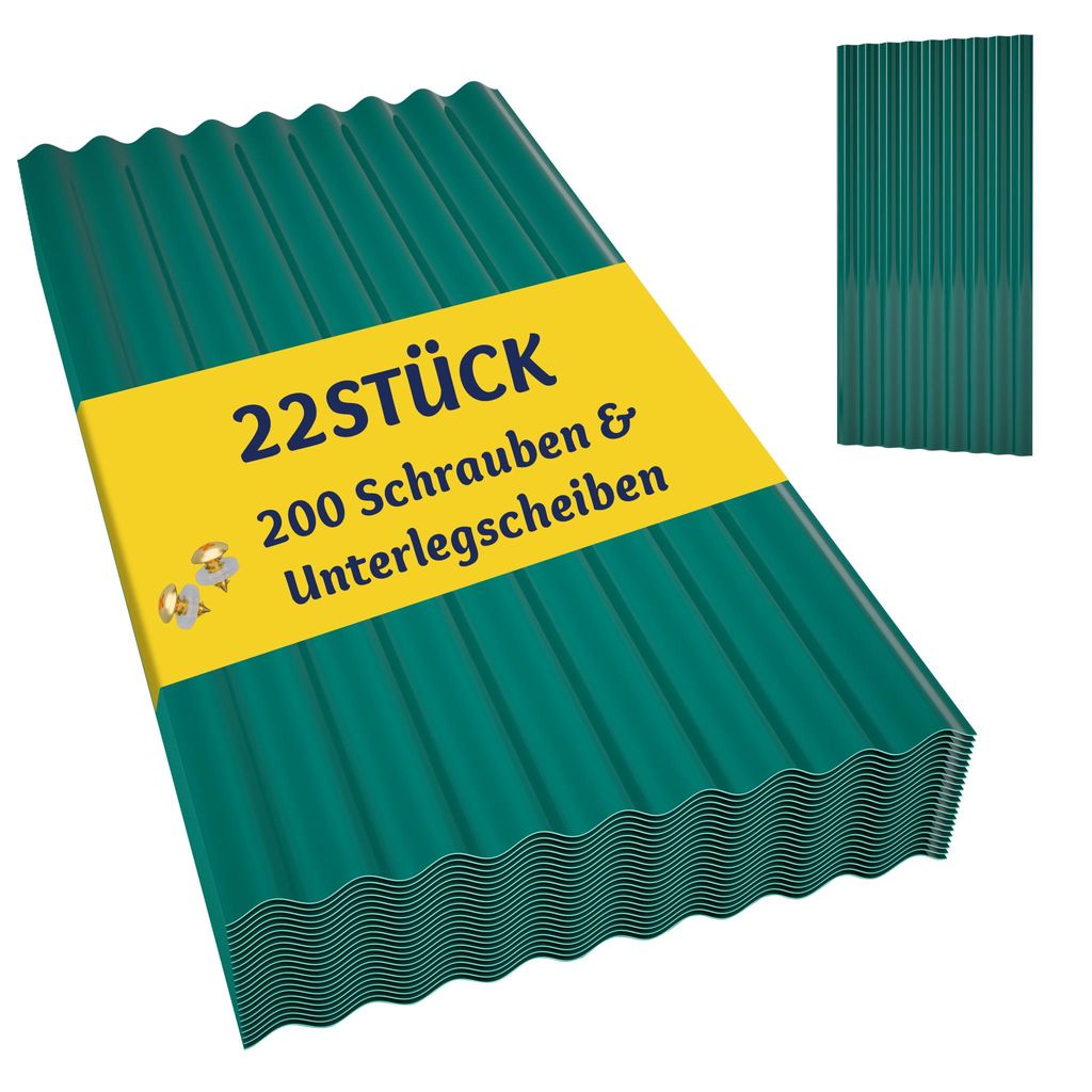 GIHAUVIA 22 × Wellplatte Dach 108 x 52.5 cm Kunststoff Dachplatten PVC Welldach Wetterfest Überdachung Trapez Grün für Außen Carport Garten Te...