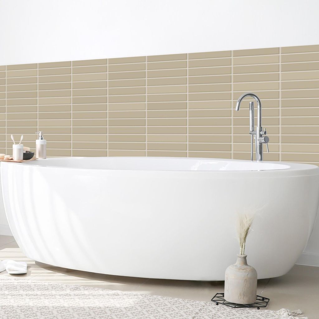 Wandverkleidung Bad mit Motiv selbstklebend - 0.61 mm Wandpaneel matt wasserfest Design beige Fliesenoptik Unifarben Badrückwand fugenlos 400x70 cm
