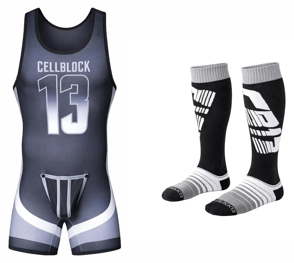 Ensemble Singlet Jockstrap Chain Reaction Gris avec Chaussettes de Sport