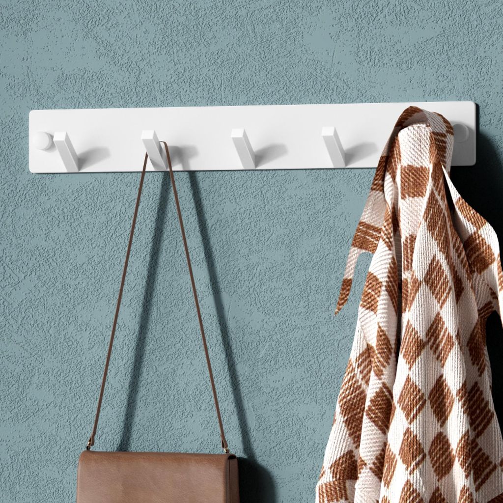 Mai & Mai Kleiderhaken Wandgarderobe Wandhaken aus Edelstahl mit 5 Haken Garderobenleiste Garderobenhaken 30cm Matt weiß Stalo-05