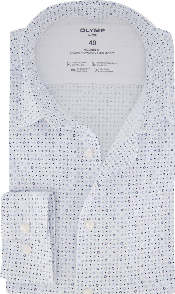Olymp Hemd weiß modern fit bedruckt semi-wide Kragen
