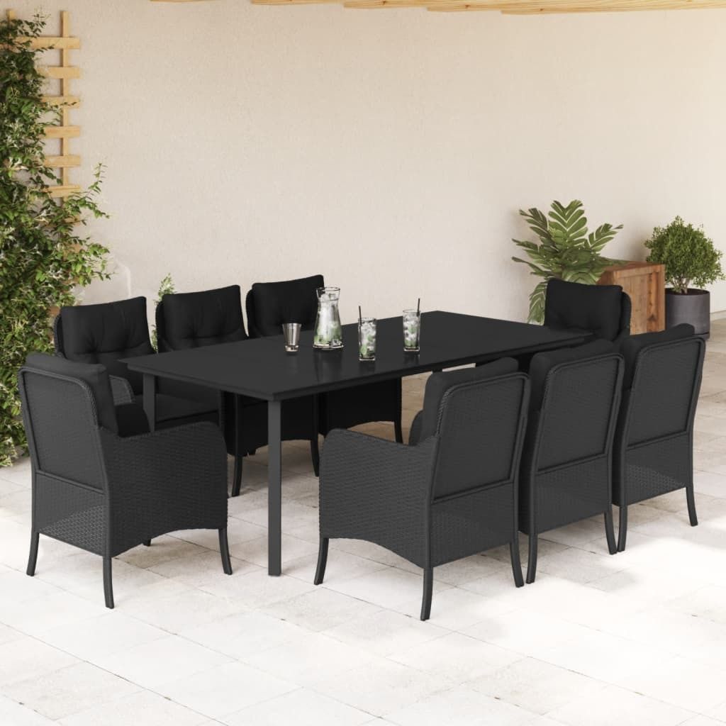 "Rabatt" 9-tlg. Garten-Essgruppe - mit tishe & Stuhl - mit Kissen Schwarz Poly Rattan - Lounge-Dining set CC9398