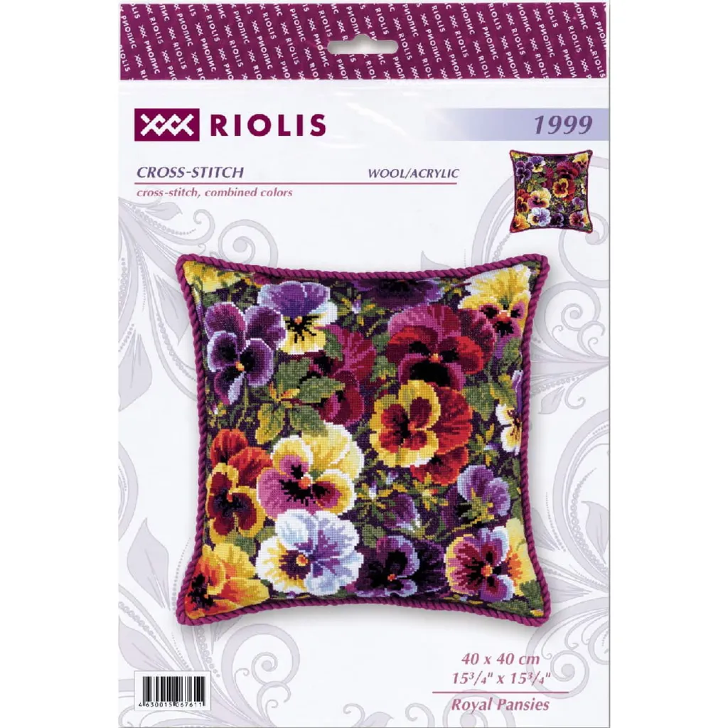 Riolis Kit Cuscino Punto Croce Royal Pansies 40x40cm - Ricamo Alta Qualità - 2