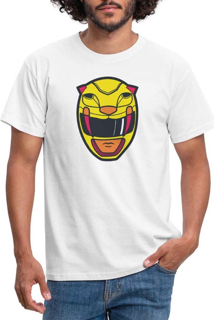 Spreadshirt Power Rangers Gelber Ranger Helm Männer T-Shirt, XL, Weiß
